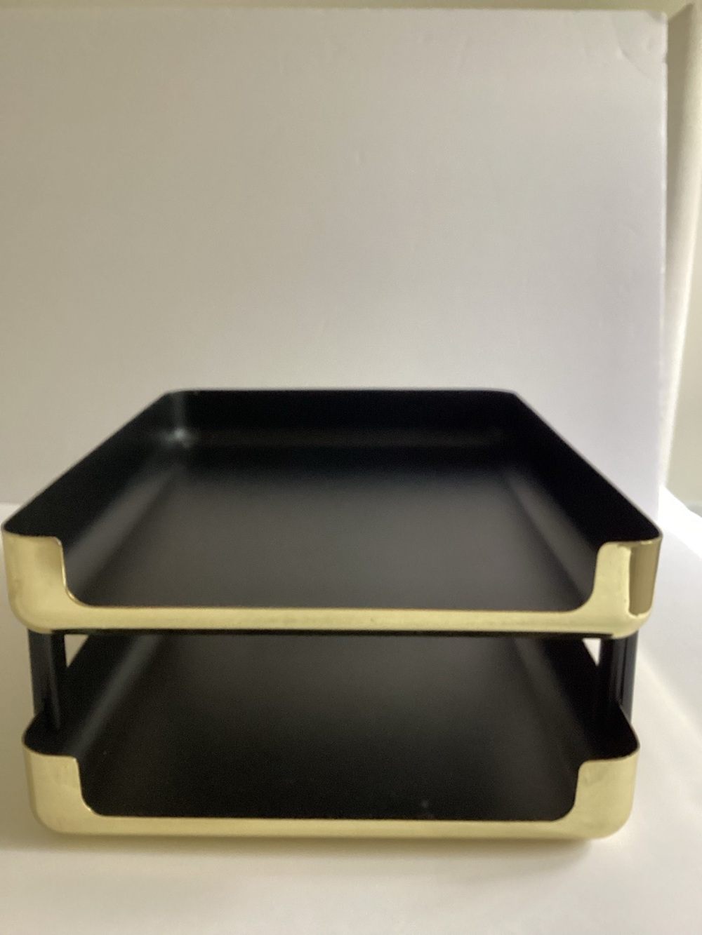 Vintage Eldon Emphasis 6000 Two-Tier Stacked Paper Tray Polished Brass MCM 1984
